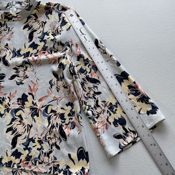 Halogen Womens Floral Print High Neck Top Blouse Shirt Size XS 3/4 Sleeve - Picture 7 of 10